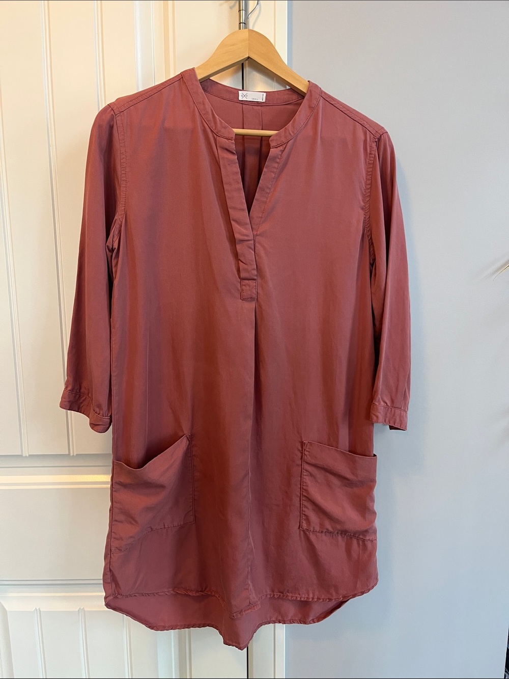 GXF by Gentle Fawn 100% Tencel Dusty Rose Pocket Tunic Mini Shift Dress Small